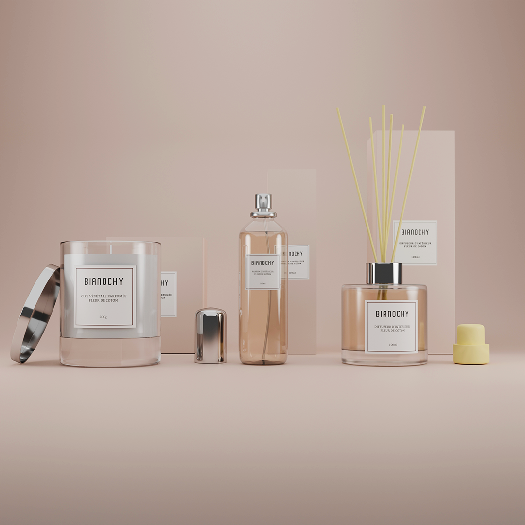 Pack bougie , diffuseur et parfum d'intérieur fleur de coton
