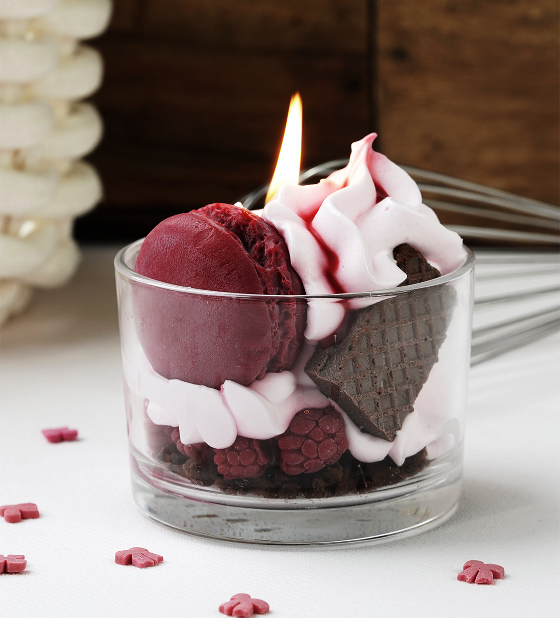 Bougie gourmande macaron framboise